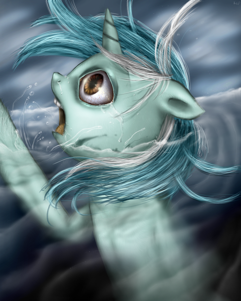 Size: 800x1000 | Tagged: safe, artist:klalaskaxd, derpibooru import, lyra heartstrings, pony, unicorn, drowning, female, mare, solo