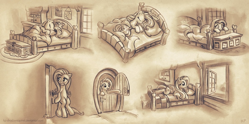 Size: 1500x750 | Tagged: artist:kp-shadowsquirrel, derpibooru import, fluttershy, safe, sketch dump, sleeping, solo