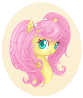 Size: 280x330 | Tagged: dead source, safe, artist:mn27, derpibooru import, fluttershy, alternate hairstyle, bust, colored pupils, cute, looking at you, pigtails, shyabetes, smiling, solo