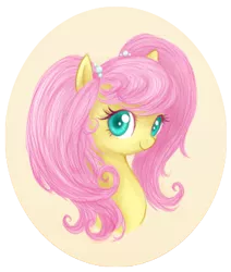 Size: 280x330 | Tagged: dead source, safe, artist:mn27, derpibooru import, fluttershy, alternate hairstyle, bust, colored pupils, cute, looking at you, pigtails, shyabetes, smiling, solo