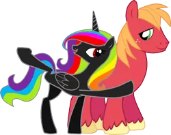 Size: 868x687 | Tagged: safe, artist:l0gun, derpibooru import, big macintosh, oc, alicorn, pony, donut steel, mary sue