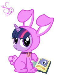 Size: 2000x2692 | Tagged: safe, artist:kristiesparcle, derpibooru import, twilight sparkle, book, bunny costume, clothes, cute, daaaaaaaaaaaw, element of magic, high res, twiabetes