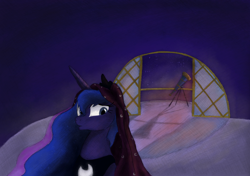 Size: 3462x2443 | Tagged: safe, artist:hewison, derpibooru import, princess luna, high res, solo, telescope