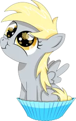 Size: 4257x6830 | Tagged: absurd resolution, artist:bronytoss, derpibooru import, derpy hooves, eye reflection, filly, muffin, safe, scrunchy face, solo