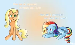 Size: 825x495 | Tagged: applejack, artist:marikaefer, derpibooru import, mane swap, rainbow dash, safe