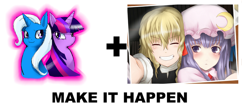 Size: 1500x671 | Tagged: derpibooru import, exploitable meme, kirisame marisa, make it happen, meta, patchouli knowledge, safe, touhou, trixie, twichouli, twilight sparkle