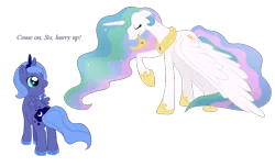 Size: 924x561 | Tagged: safe, artist:marikaefer, derpibooru import, princess celestia, princess luna, alicorn, pony, female, filly, simple background, sisters, woona