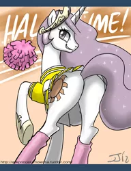 Size: 700x910 | Tagged: artist:johnjoseco, ask princess molestia, cheerleader, derpibooru import, plot, princess celestia, princess molestia, suggestive