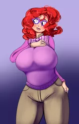 Size: 682x1069 | Tagged: artist:sb, big breasts, breasts, busty twist, derpibooru import, female, glasses, huge breasts, humanized, nail polish, solo, solo female, suggestive, sweater vest, tight clothing, twist