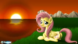 Size: 1920x1080 | Tagged: artist:tsaritsaluna, derpibooru import, flutterbutt, fluttershy, plot, safe, sunset, wallpaper