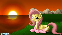 Size: 1920x1080 | Tagged: artist:tsaritsaluna, clothes, derpibooru import, flutterbutt, fluttershy, plot, safe, socks, sunset, wallpaper