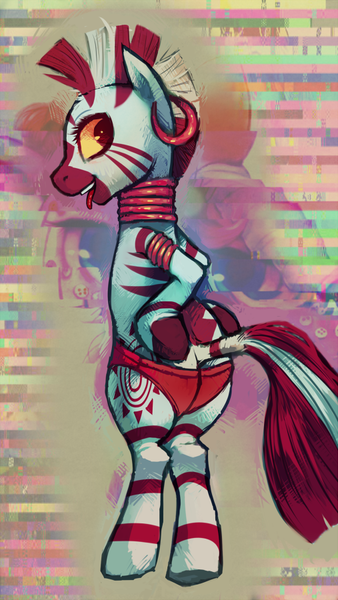 Size: 507x900 | Tagged: artist:crookedtrees, dead source, derpibooru import, pinkie pie, suggestive, zebra, zecora