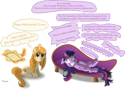 Size: 6352x4546 | Tagged: safe, artist:psyxofthoros, derpibooru import, twilight sparkle, oc, oc:psyche, unicorn, absurd resolution, fourth wall, insanity, magic, meta, notepad, quill, telekinesis, twilight snapple