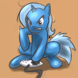 Size: 500x500 | Tagged: safe, artist:atticus83, derpibooru import, trixie, pony, unicorn, angry, female, gaming, mare, solo, video game