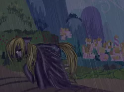 Size: 1780x1319 | Tagged: safe, artist:kinglyms, derpibooru import, derpy hooves, pegasus, pony, female, mare, rain, sad, solo