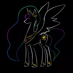 Size: 700x700 | Tagged: dead source, safe, artist:95nika, derpibooru import, princess celestia, alicorn, pony, black background, crown, female, hoof shoes, jewelry, mare, peytral, regalia, silhouette, simple background, solo, spread wings, wings