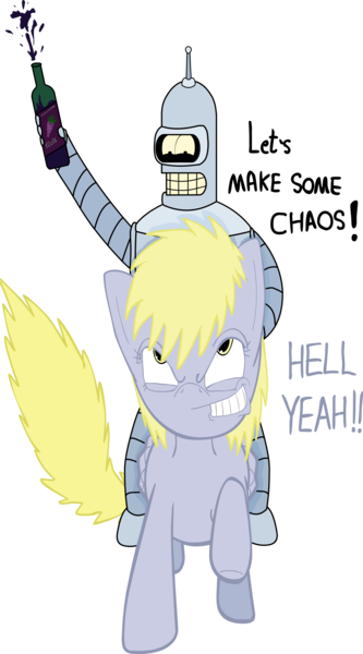 Size: 4442x8000 | Tagged: safe, artist:extradan, artist:extrart, derpibooru import, derpy hooves, oc, oc:jerky hooves, pegasus, pony, absurd resolution, bender bending rodriguez, crossover, female, futurama, mare, riding