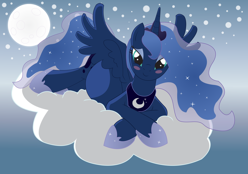 Size: 15000x10528 | Tagged: safe, artist:xniclord789x, derpibooru import, princess luna, alicorn, pony, absurd resolution, blushing, cloud, cutie mark, female, full moon, hooves, horn, jewelry, looking at you, lying on a cloud, mare, moon, night, night sky, on a cloud, pregnant, regalia, sky, smiling, solo, spread wings, tiara, wings