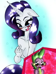 Size: 2480x3241 | Tagged: suggestive, artist:alcasar-reich, derpibooru import, rarity, spike, anthro, blushing, breasts, female, high res, interspecies, male, shipping, sparity, straight