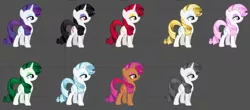 Size: 860x379 | Tagged: alternate costumes, cherry spices, derpibooru import, discorded, fighting is magic, fleur-de-lis, g1, g1 to g4, generation leap, gusty, palette swap, rarity, safe, wip