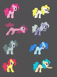 Size: 548x741 | Tagged: alternate costumes, blueberry pie, derpibooru import, fighting is magic, g1, g1 to g4, generation leap, limestone pie, marble pie, palette swap, pinkamena diane pie, pinkie pie, safe, surprise, wip