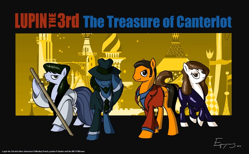 Size: 1671x1037 | Tagged: arsene lupin, artist:jackjacko-eponymous, daisuke jigen, dead source, derpibooru import, fujiko mine, goemon ishikawa, lupin the 3rd, master thief, ponified, safe