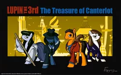 Size: 1671x1037 | Tagged: arsene lupin, artist:jackjacko-eponymous, daisuke jigen, dead source, derpibooru import, fujiko mine, goemon ishikawa, lupin the 3rd, master thief, ponified, safe