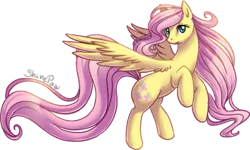 Size: 400x240 | Tagged: safe, artist:shinepawpony, derpibooru import, fluttershy, pegasus, pony, female, flying, head turn, looking at you, mare, simple background, solo, spread wings, transparent background, wings