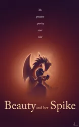 Size: 707x1131 | Tagged: safe, artist:azenge, derpibooru import, rarity, spike, fanfic, beauty and the beast, cover, disney, female, interspecies, male, movie poster, shipping, sparity, straight