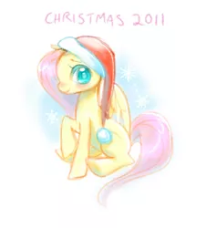 Size: 500x554 | Tagged: artist:sererena, christmas, derpibooru import, fluttershy, hat, safe, santa hat, solo