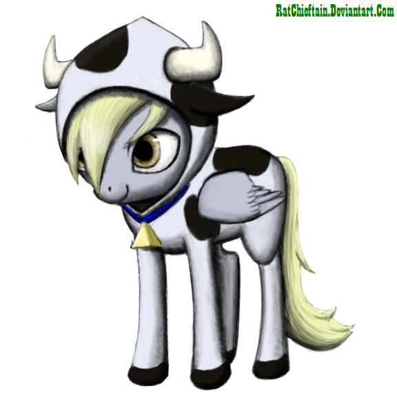 Size: 576x576 | Tagged: safe, artist:ratchieftain, derpibooru import, derpy hooves, cow, pegasus, pony, costume, cowprint, female, mare