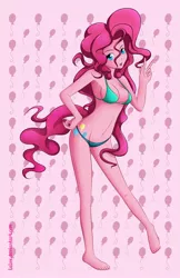 Size: 1294x2000 | Tagged: artist:lalox, barefoot, belly button, bra, breasts, clothes, derpibooru import, feet, female, green underwear, human, humanized, lingerie, panties, pinkie pie, pony coloring, solo, solo female, suggestive, toes, underwear