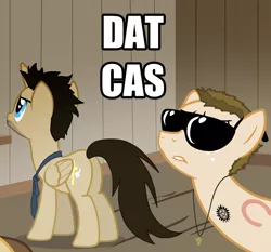 Size: 806x751 | Tagged: artist:glamourkat, castiel, dat butt, dean winchester, derpibooru import, gay, male, meme, non-mlp shipping, plot, ponified, pun, safe, shipping, sunglasses, supernatural