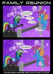 Size: 2000x2775 | Tagged: safe, artist:daringdashie, derpibooru import, rainbow dash, scootaloo, pegasus, pony, amputee, butt, clothes, comic, costume, female, high res, luke i am your father, mare, parody, plot, shadowbolt dash, shadowbolts, shadowbolts costume, star wars, uniform, wonderbolts, wonderbolts uniform