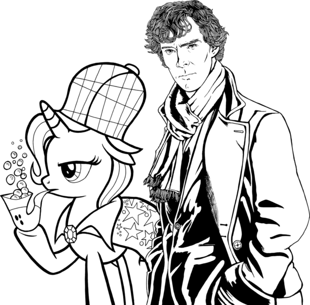 Size: 900x887 | Tagged: artist:tygerbug, bbc sherlock, bubble, bubble pipe, derpibooru import, detective, pipe, safe, sherlock holmes, trixie