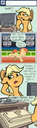 Size: 650x2200 | Tagged: applejack, artist:flavinbagel, ask gamer ponies, derpibooru import, keyboard, pony keyboard, qwop, safe