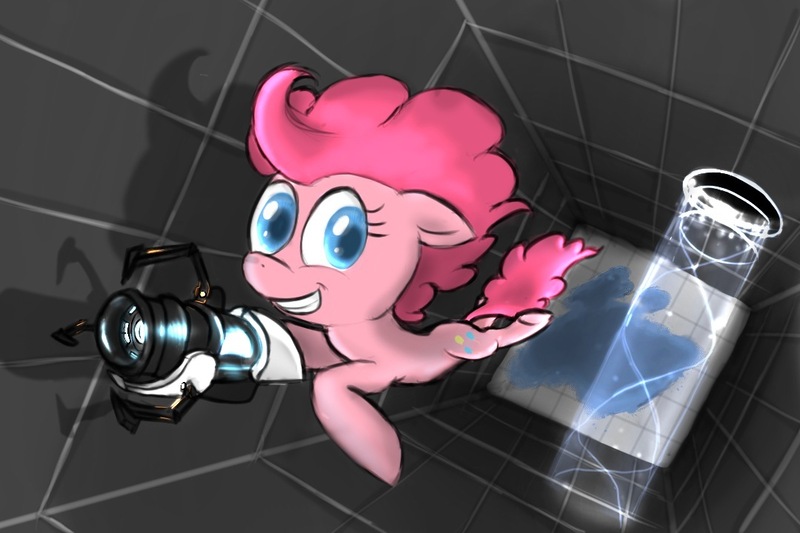 Size: 1080x720 | Tagged: artist:colorsymphony, crossover, derpibooru import, pinkie pie, portal, portal (valve), safe, solo