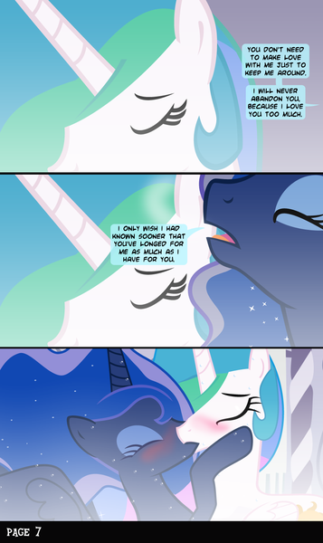 Size: 900x1512 | Tagged: artist:anonymous, bath, blushing, comforting, comic, comic:stay with me sister, derpibooru import, eyes closed, female, fixed, french kiss, incest, kissing, lesbian, open mouth, panting, princess celestia, princess luna, princest, shipping, spa, steam, suggestive, water, wet