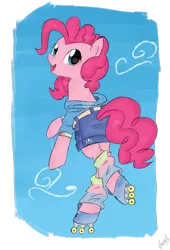 Size: 2214x3257 | Tagged: safe, artist:marisalle, derpibooru import, pinkie pie, pony, bipedal, clothes, high res, roller skates