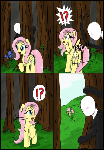 Size: 900x1288 | Tagged: artist:ciriliko, comic, creeper, derpibooru import, fluttershy, minecraft, slenderman, suggestive, wingboner