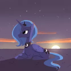 Size: 512x512 | Tagged: safe, artist:karzahnii, derpibooru import, princess luna, alicorn, pony, prone, s1 luna, solo, sunrise, sunset