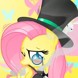 Size: 1900x1900 | Tagged: angel bunny, artist:sunyup, derpibooru import, fluttershy, hat, monocle and top hat, pipe, safe