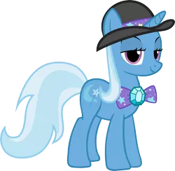 Size: 4000x3899 | Tagged: safe, artist:mrbarthalamul, derpibooru import, trixie, pony, absurd resolution, alternate costumes, bowler hat, bowtie, hat, simple background, solo, transparent background, vector