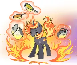 Size: 776x651 | Tagged: safe, artist:madmax, derpibooru import, oc, oc:incendia, unofficial characters only, pony, unicorn, fanfic, fanfic:antipodes, cooking, cropped, fire, solo