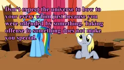 Size: 1264x711 | Tagged: bronyetiquette, derpibooru import, derpy hooves, female, meta, parody, rainbow dash, safe, text