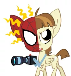 Size: 581x623 | Tagged: artist:songoharotto, camera, derpibooru import, featherweight, parody, safe, spidercolt, spider-man