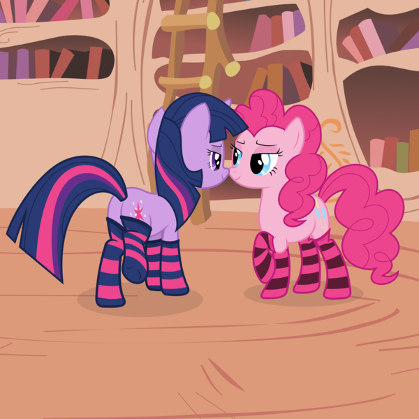 Size: 3000x3000 | Tagged: safe, artist:alexiy777, derpibooru import, pinkie pie, twilight sparkle, bedroom eyes, clothes, female, high res, lesbian, shipping, socks, striped socks, twinkie