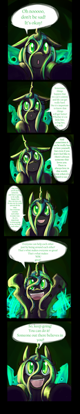 Size: 1000x5187 | Tagged: artist:ryuredwings, changeling, changeling queen, comic, cute, cutealis, derpibooru import, female, filly, filly queen chrysalis, fourth wall, looking at you, mouthpiece, :o, open mouth, positive ponies, queen chrysalis, safe, smiling, talking to viewer, underhoof, younger