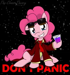 Size: 779x830 | Tagged: safe, artist:sandwich-anomaly, derpibooru import, pinkie pie, earth pony, pony, don't panic, hitchhiker's guide to the galaxy, pan galactic gargle blaster, sunglasses, zaphod beeblebrox