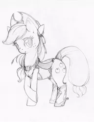 Size: 627x817 | Tagged: applejack, artist:longinius, boots, clothes, crossed hooves, derpibooru import, grayscale, monochrome, safe, sketch, solo, source needed, spurs, traditional art